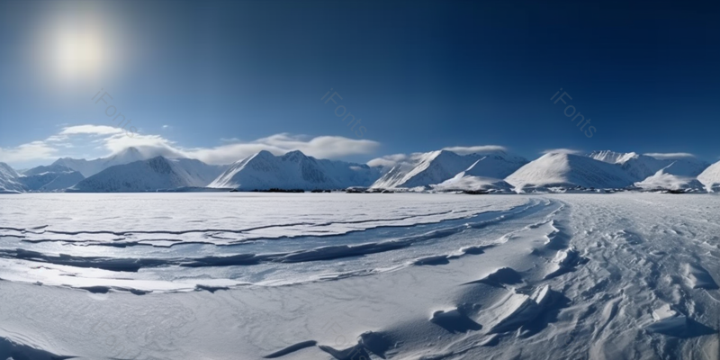 冬季逆光下的蓝天雪山和冰雪地面自然风光,高清,摄影图,摄影图片,图片大全,摄影图免费下载